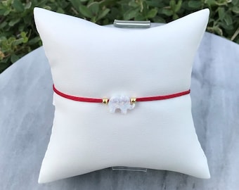 White Opal Elephant Bracelet. Small Elephant Bracelet. Good Luck Bracelet. String Bracelet. Opal Elephant Charm. Minimalist Bracelet. Gift.