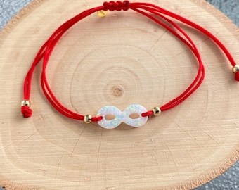 Opal Infinity Bracelet. Adjustable String. Infinity Charm. White Opal Charm. Minimalist Bracelet. Protection. Good Luck Charm. Gift for Her.