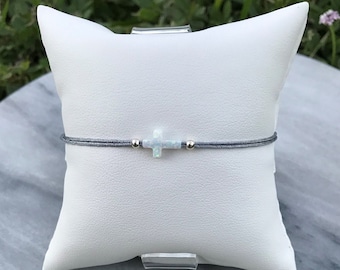 White Opal Bracelet. Small Cross Bracelet. Religious Bracelet. String Bracelet. Blue Opal Cross Bracelet. Minimalist Bracelet. Bracelet.Gift