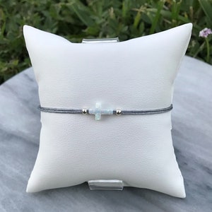 White Opal Bracelet. Small Cross Bracelet. Religious Bracelet. String Bracelet. Blue Opal Cross Bracelet. Minimalist Bracelet. Bracelet.Gift