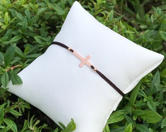 Plain Cross Bracelet. Rose Gold Cross Bracelet. Adjustable String Bracelet. Religious Jewelry. Friendship Bracelet. Bracelet Minimalist Gift