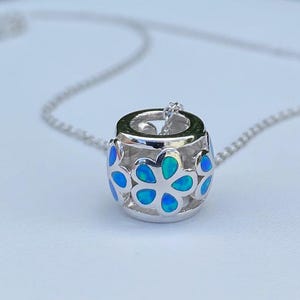 Opal Plumeria Necklace. Blue Opal Plumeria Barrel Necklace. Sterling Silver. Plumeria Jewelry. Necklace. Hawaii Jewelry. Opal Jewelry. Gift.