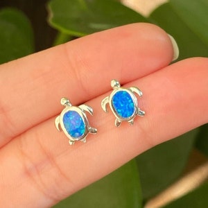 Blue Opal Sea Turtle Earrings. Turtle Earrings. Sterling Silver Stud Earrings. Sea Life Jewelry. Small Stud Earrings. Animal Earrings. Gift.