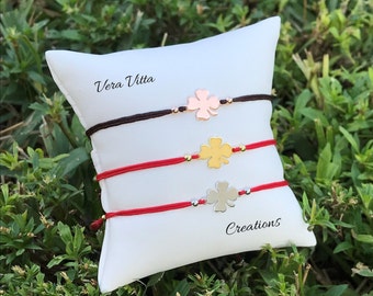 Clover Bracelet. Rose Gold Clover Bracelet. String Bracelet. Adjustable Clover Bracelet. Lucky Bracelet. Four Leaf Bracelet .Jewelry. Gift.
