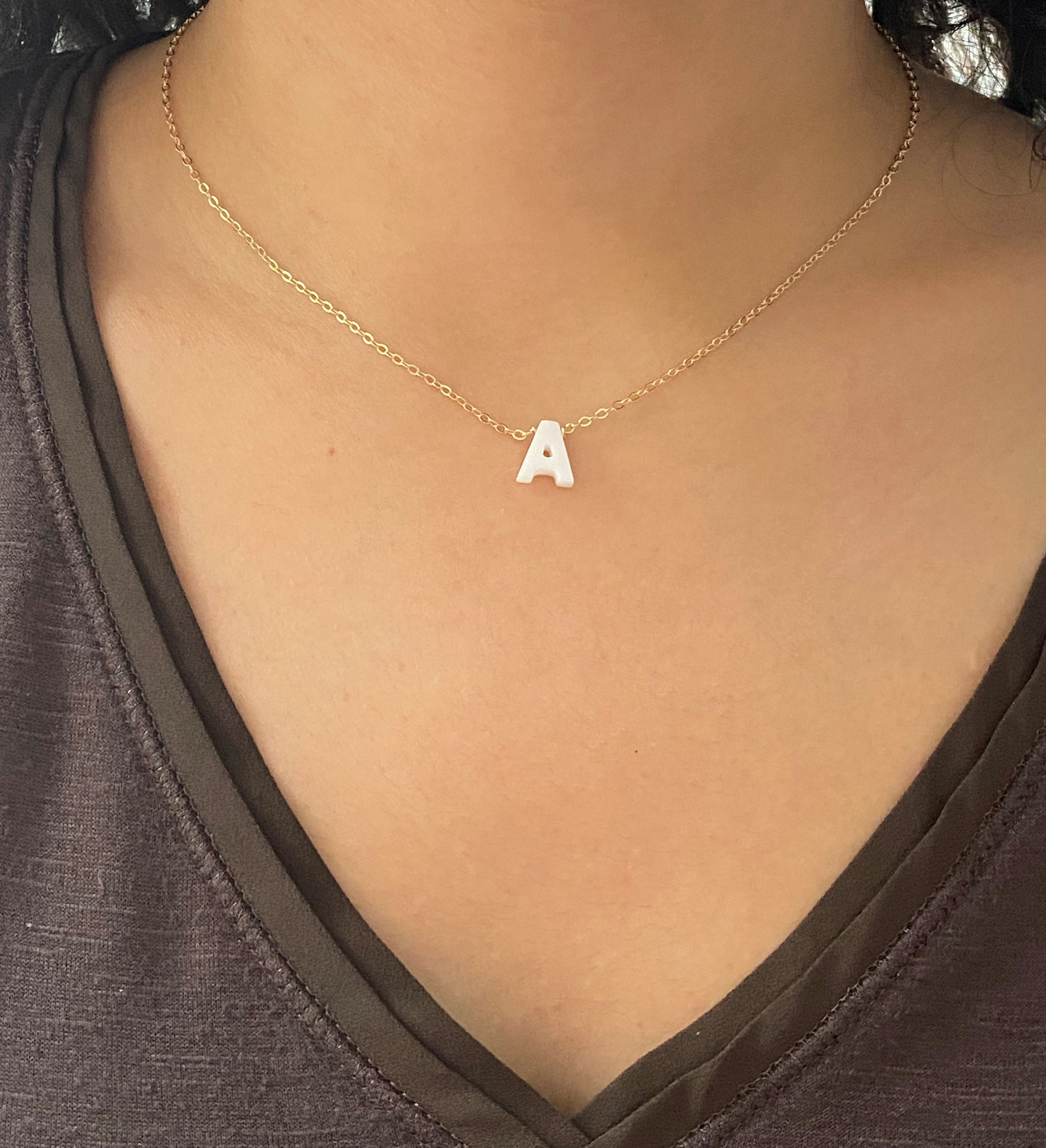 Initiale Halskette. Gold filled Initial Kette. Perlmutt Etsy