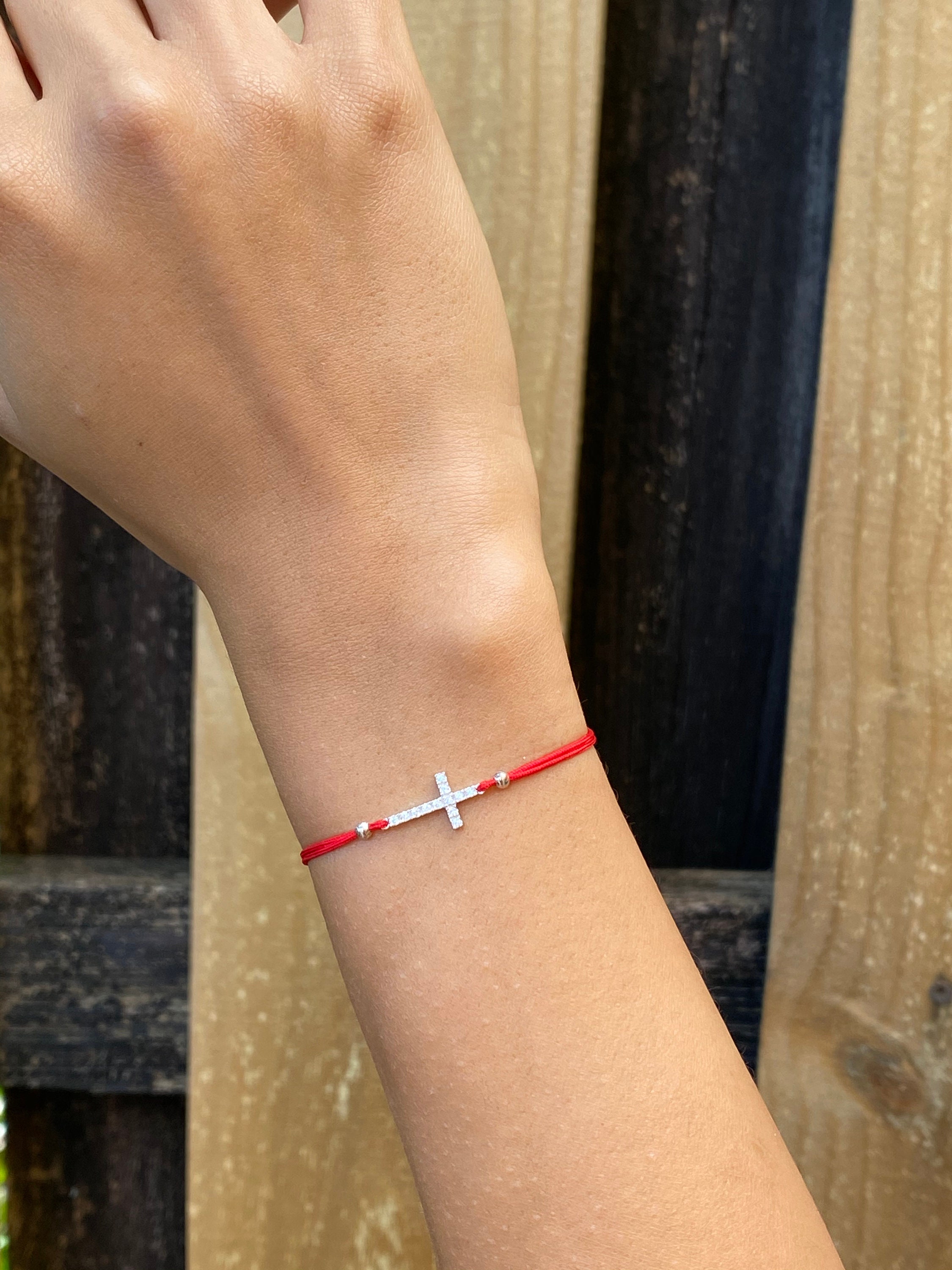 Cross CZ Red Thread Bracelet