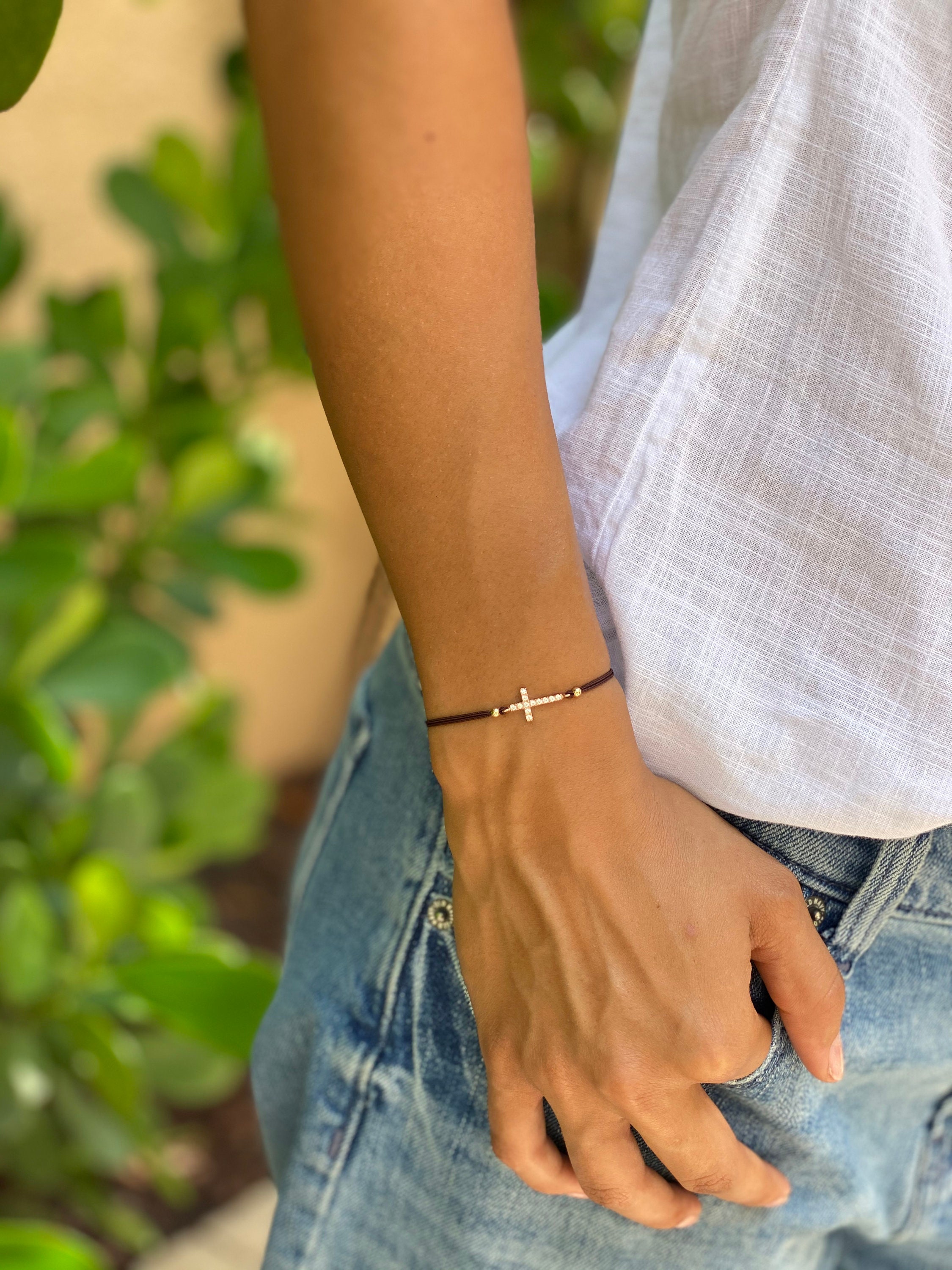 Bracciale In Argento Sterling Con Pendente A Croce In Zirconia Cubica