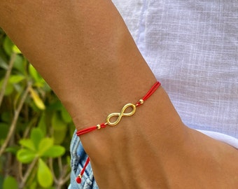 Infinity Gold Bracelet. Adjustable Red String. Infinity Charm Bracelet. Trendy Bracelet. Minimalist Bracelet. Protection. Good Luck Charm.