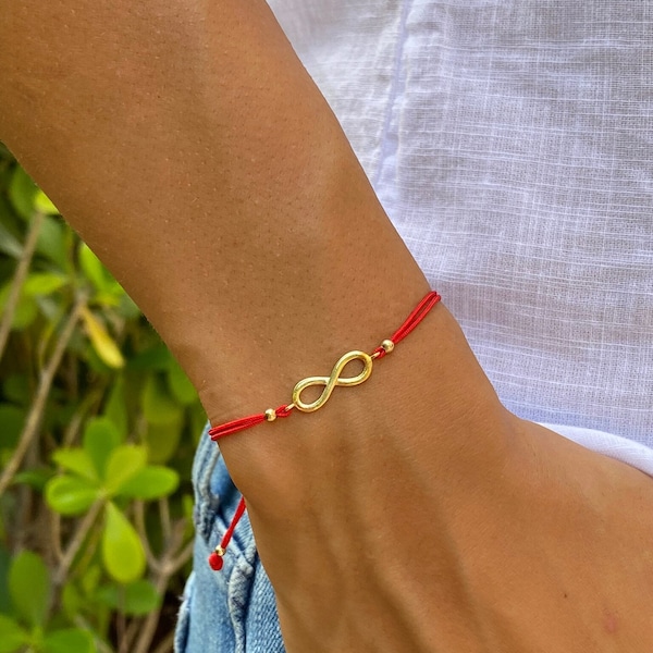 Infinity Gold Bracelet. Adjustable Red String. Infinity Charm Bracelet. Trendy Bracelet. Minimalist Bracelet. Protection. Good Luck Charm.