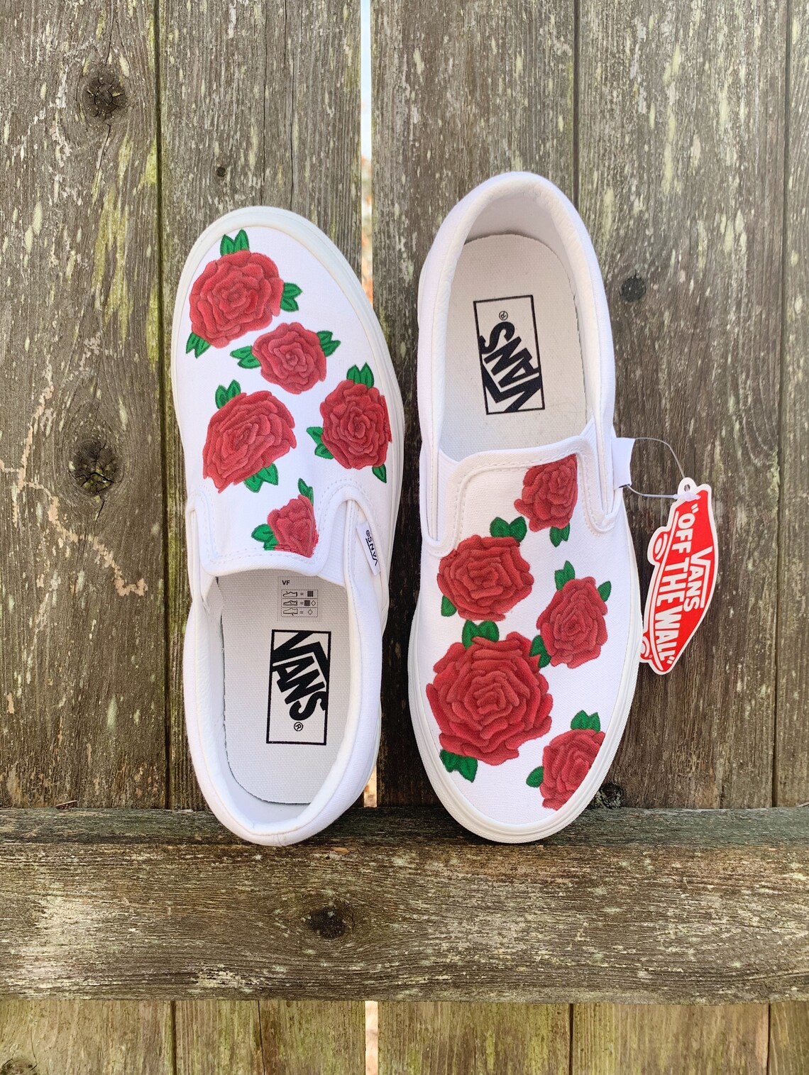 Rose Custom Slipon Vans Red Roses Flowers Handpainted Etsy