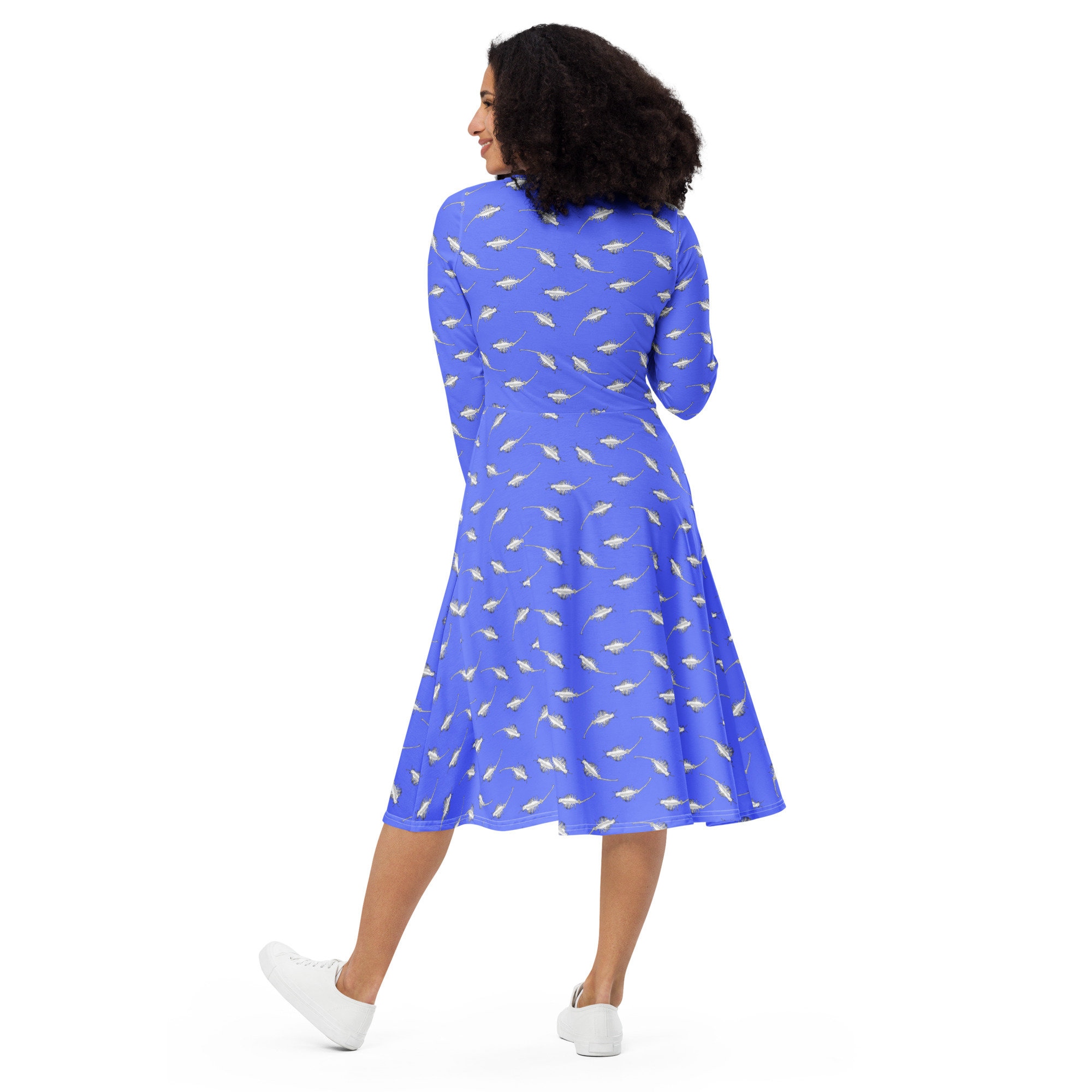 Brine Shrimp Dress, All-over Print Long Sleeve Midi Dress, Artemia