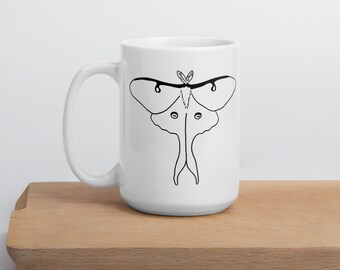Luna Moth Mug, Luna Moth Coffee Cup, Moon Moth Mug, White glossy mug