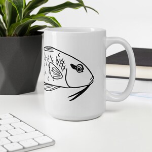 Ziegenfisch Becher, Ziegenfisch Geschenk, Aquarist Geschenk, Ziegenfisch Kaffeetasse, weiß glänzend Becher