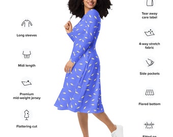 Brine Shrimp Dress, All-over Print Long Sleeve Midi Dress, Artemia