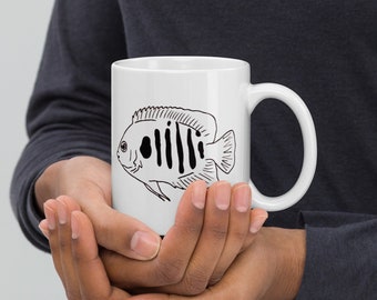 Flame Angelfish Mug, Flame Angel Mug, Angelfish Coffee Cup, Flame Angelfish Gift, White glossy mug