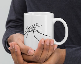 Kubek Mosquito, Kubek do kawy Mosquito, Prezent Mosquito, Biały błyszczący kubek