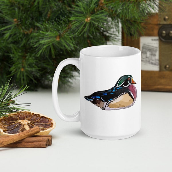 Wood Duck Mug, Wood Duck Gift, Duck Coffee Cup,  White glossy mug