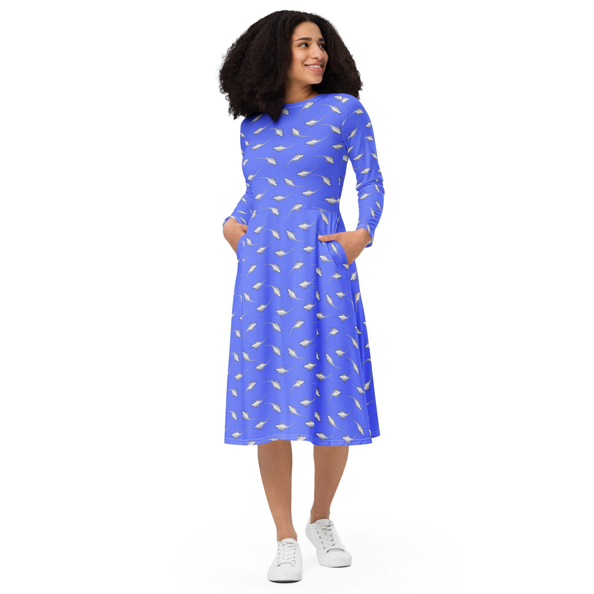 Brine Shrimp Dress, All-over Print Long Sleeve Midi Dress, Artemia