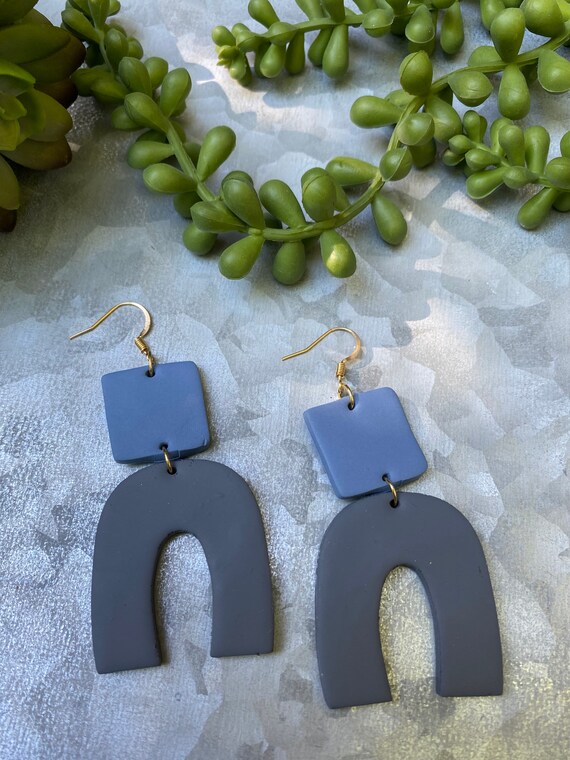 Stone gray neutral polymer clay earrings cathedral arch