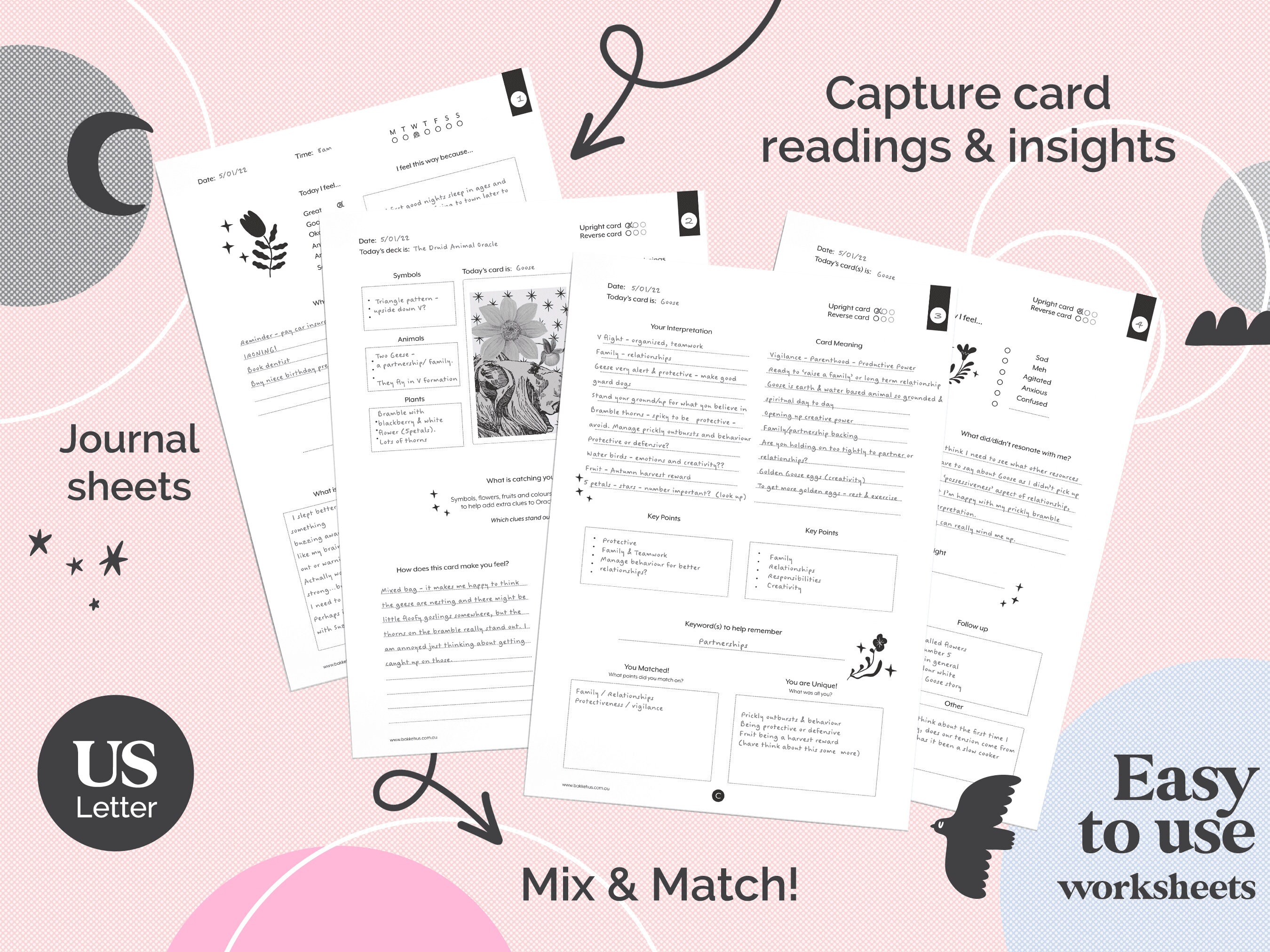 Printable Oracle Card Worksheets - Black Edition (US Letter) - Etsy