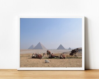 Pyramids and Camels in Egypt Printable Wall Art, Digital Download