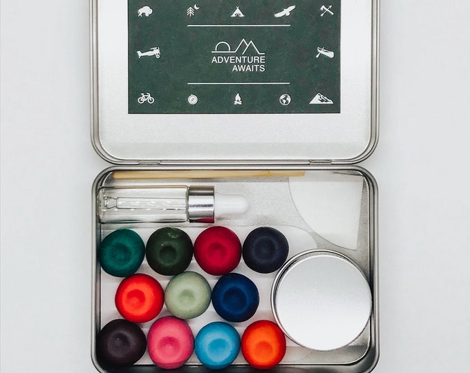 Adventure Painting Kit - Grande Tin by Hyperexist | HANDCRAFTED Watercolor Set | Handmade Travel Paint Palette | Art | Gift | 11 - 5g Colors