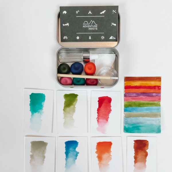 Adventure Painting Kit - Piccolo Tin by Hyperexist | HANDCRAFTED Watercolor Set | Handmade Travel Paint Palette | Art | Gift  6 - 5g Colors