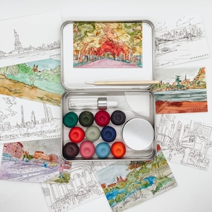 NYC Watercolor Painting Kit: Handmade Travel Art Set - Grande 11 colors