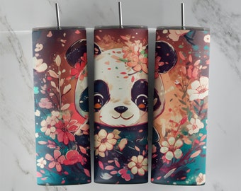 Floral Panda Print, Ready to press transfer, NOT A DIGITAL, sublimation tumbler transfer, tumbler transfers