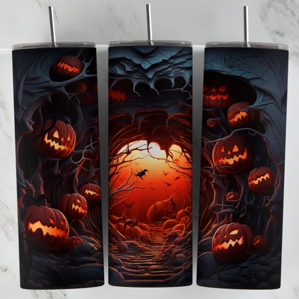 3D Jack O Lantern Tunnel,3D Halloween, Ready to press transfer, NOT A DIGITAL, sublimation tumbler transfer, tumbler transfers