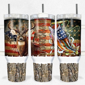 Camo Hunting and Fishing, 40 oz Tumbler Design, Ready to press transfer, NOT A DIGITAL, sublimation tumbler transfer, tumbler transfers