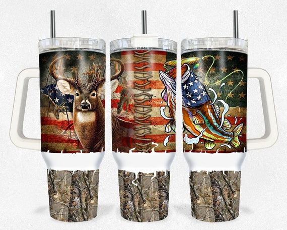 Camo Hunting and Fishing, 40 Oz Tumbler Design, Ready to Press Transfer,  NOT A DIGITAL, Sublimation Tumbler Transfer, Tumbler Transfers 