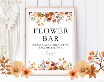 Flower Bar Sign, Printable Flower Bar Sign, DIY Bouquet Bar, Bridal Shower Sign, Fall Flower, Fall Floral, Bridal Shower Bouquet Bar