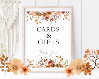 Cards and Gifts Sign, Printable Gift Table Sign, Printable Card Table Sign, Bridal Shower Sign, Baby Shower Sign, Fall Floral, Wedding Sign