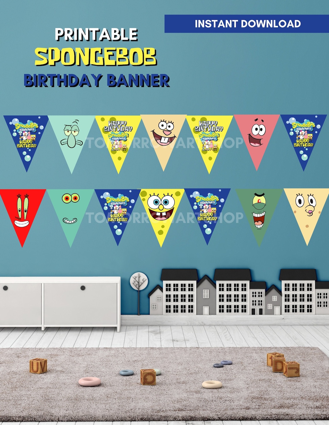 Printable Spongebob birthday banner Spongebob Cake Topper | Etsy