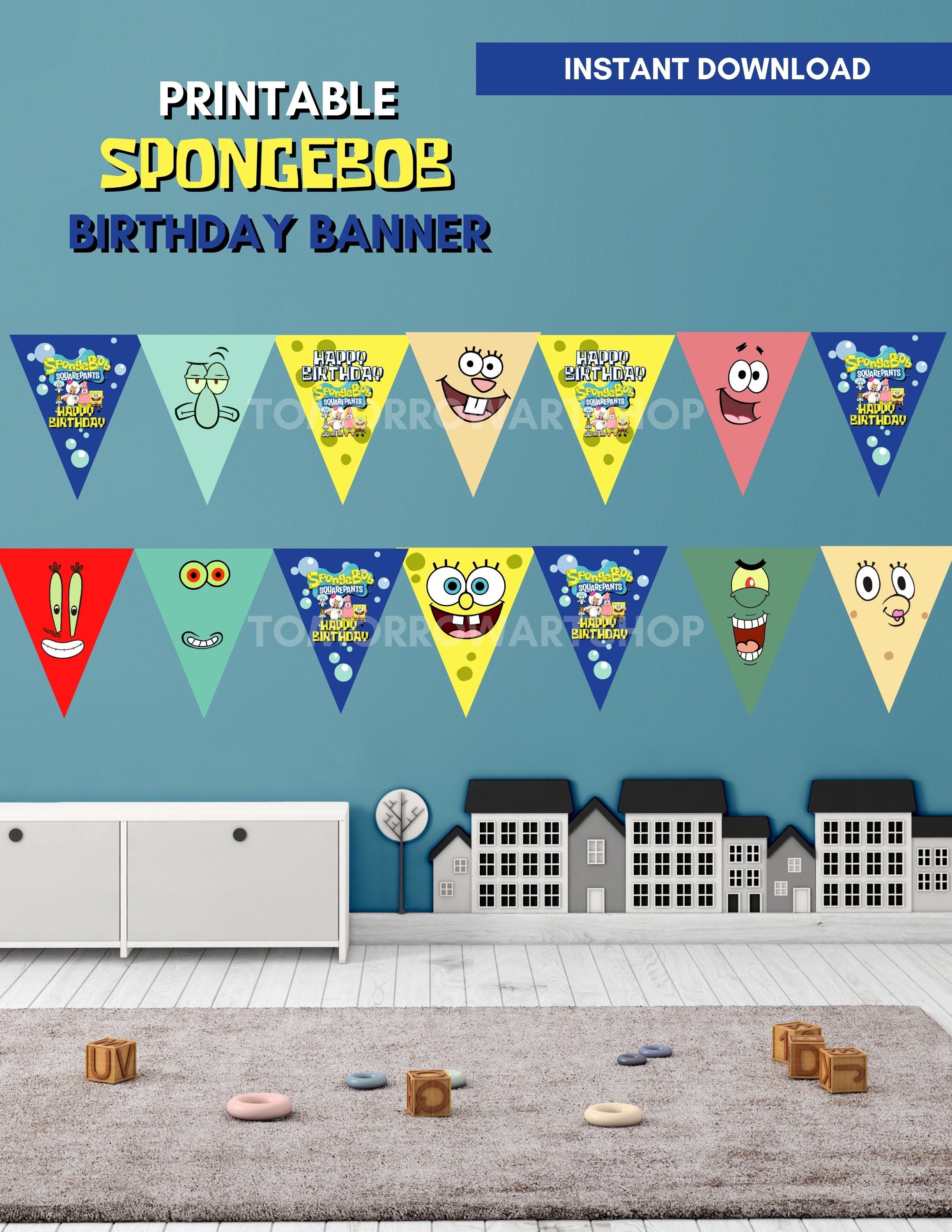Printable Spongebob birthday banner Spongebob Cake Topper | Etsy