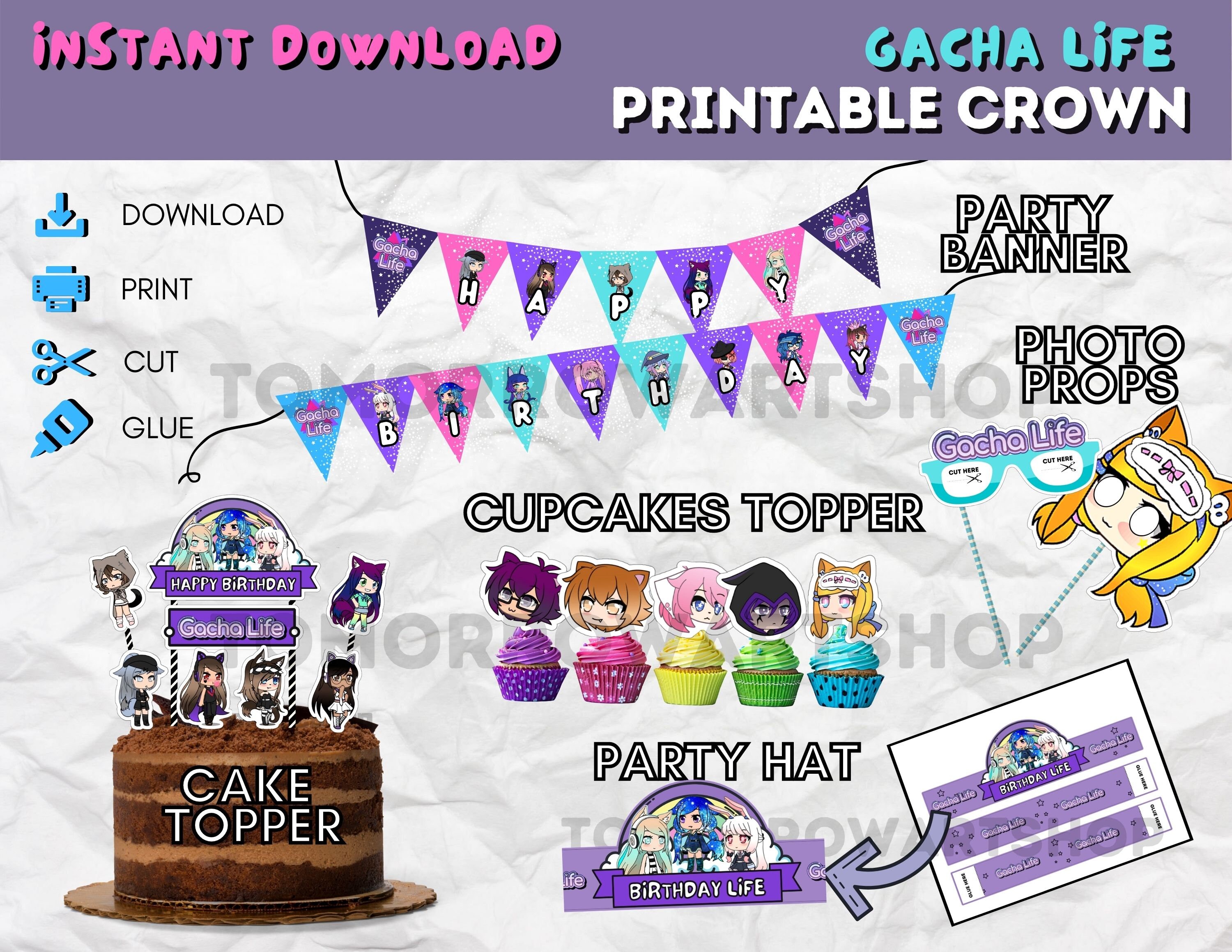 Printable Gacha Life Party Kit Gacha Life Cake Topper Gacha Etsy