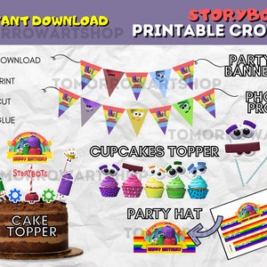 Printable Storybots Happy Birthday Banner Storybots Cake Topper Storybots Flag Storybots Party Decor