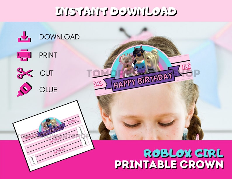 Printable Roblox Girl Party Hat Roblox Girl Party Supply Etsy