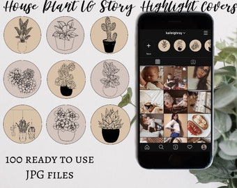 100 House Plant Instagram Story Highlight Covers, Custom Colors, Line Art, Hand drawn, Social Media Icons, Minimalist, Nature Icons, Cactus