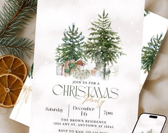 Redigerbar julfestinbjudan, utskrivbar julinbjudan, personlig julinbjudan för nedladdning direkt, modern minimalistisk, gör-det-själv
