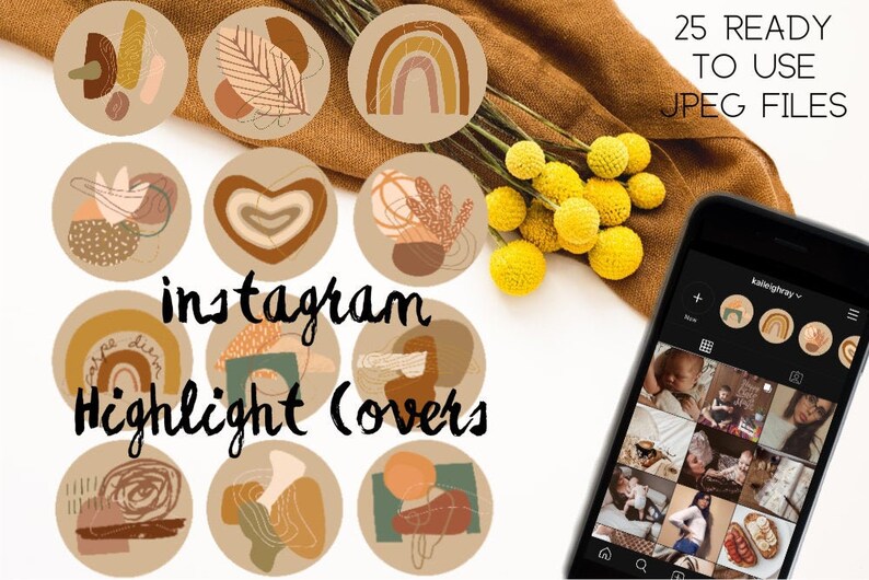 25 Instagram Story Highlight Covers, Boho Abstract, Covers, Earthy Neutral, Hand drawn, Social Media Icons, Nature Icons, Minimalism, image 1