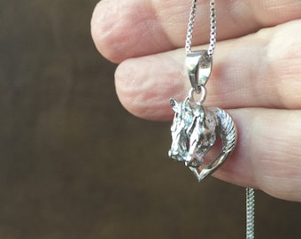 Sterling Silver Heart Horse Pendant Heart Necklace Horse Jewelry Western Necklace Cowgirl Necklace Horse Lovers Jewelry Equestrian Necklace