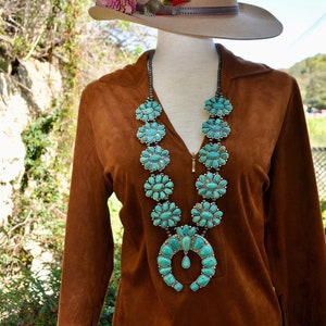 Full Squash Blossom Turquoise Necklace Western Southwestern Cowgirl Jewelry Statement Necklace