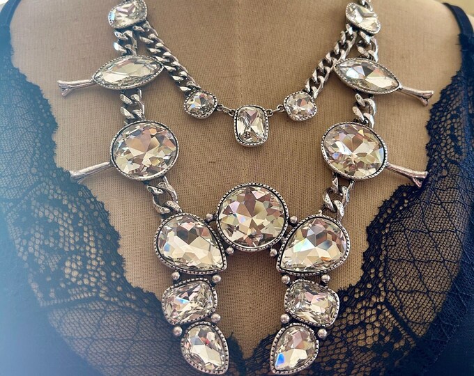 Crystal Squash Blossom Necklace Rhinestone Necklace Western Jewelry