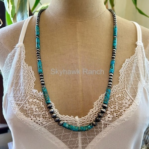 Genuine Long Turquoise Necklace Navajo Style Pearls Natural Gemstone Necklace 28&quot; Long Turquoise Heishi Necklace Western Boho Gift For Her