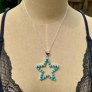 Kingman Turquoise Star Pendant Necklace - Sterling Silver Chain