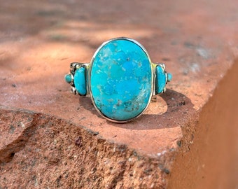 Genuine Turquoise Ring 925 Sterling Silver Southwestern Santa Fe' Style Turquoise Ring