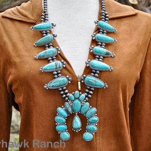 Full Squash Blossom Turquoise Necklace