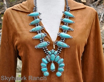 Full Squash Blossom Turquoise Necklace ***WILL SHIP 4/30***